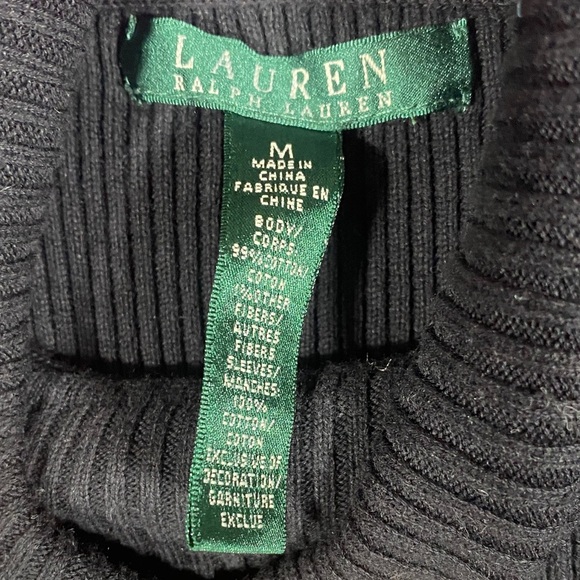 Lauren Ralph Lauren Striped Ribbed Turtleneck Sweater Black White Gold Size M - Picture 2 of 7